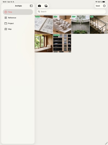 Archipic on iPad, with the views in a sidebar